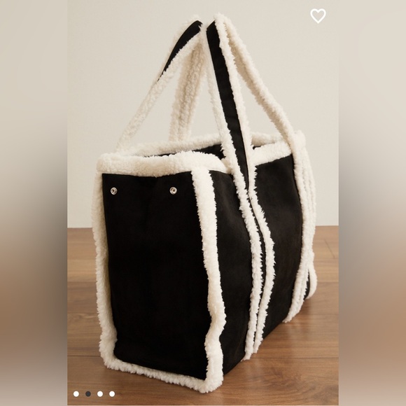 Cozy Black Tote with Cream Faux Shearling Trim - Picture 2 of 4